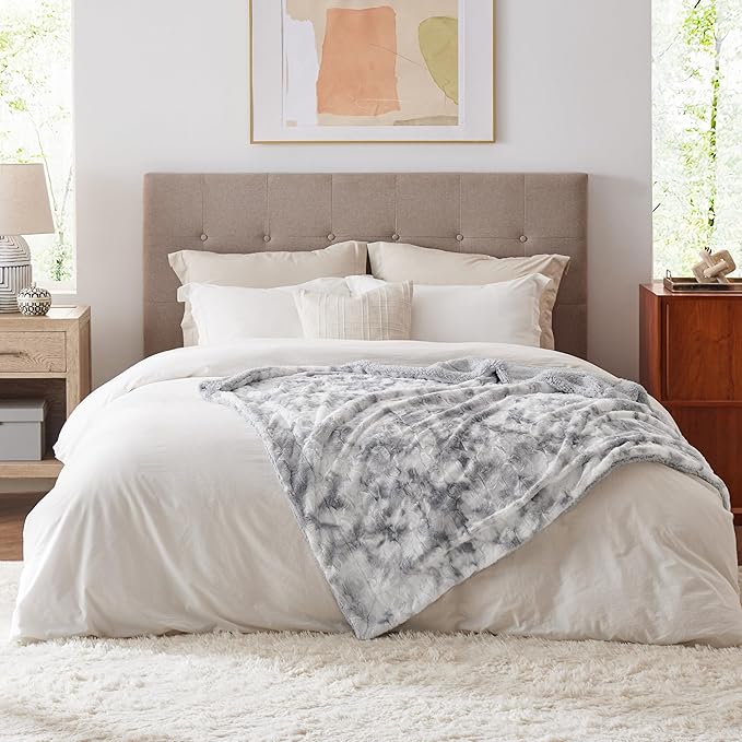 Bedsure Sherpa Blanket - Soft, Fuzzy & Fluffy Faux Fur - Warm, Cozy Throw Blanket for Couch, Sofa and Bed, Tie Dye Design, Light Grey, 50x60 Inches
