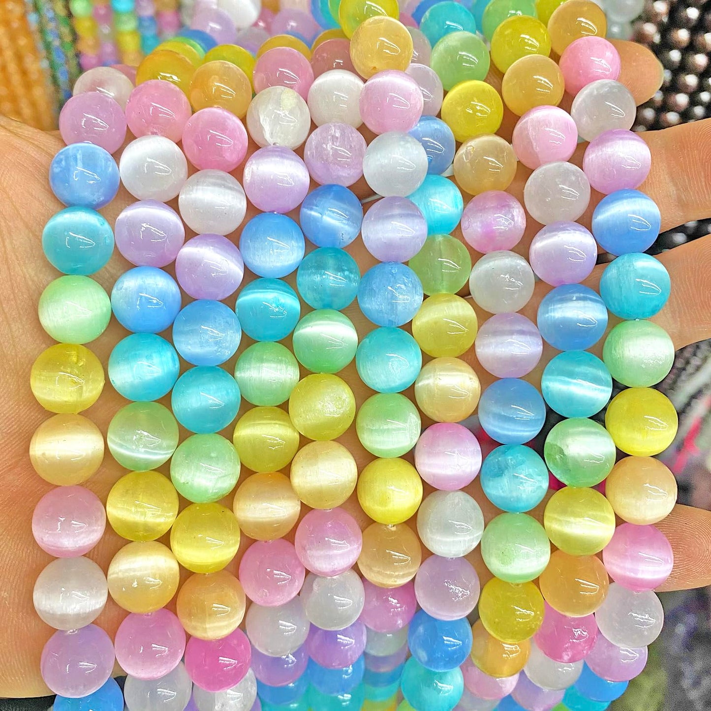 6MM 60PCS Colorful Selenite Gypsum Stone Crystal Beads for Jewelry Making DIY Bracelet