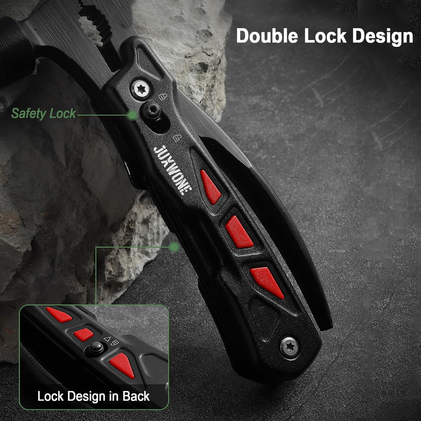 Unique Gift, Pocket Knife Multitool, Hammer 12-in-1, Folding Knife, Outdoor Survival Gear, Camping Multi-tool, Pliers, Knives, Saw, Screwdriver, with dual safety locks, with Nylon Sheath