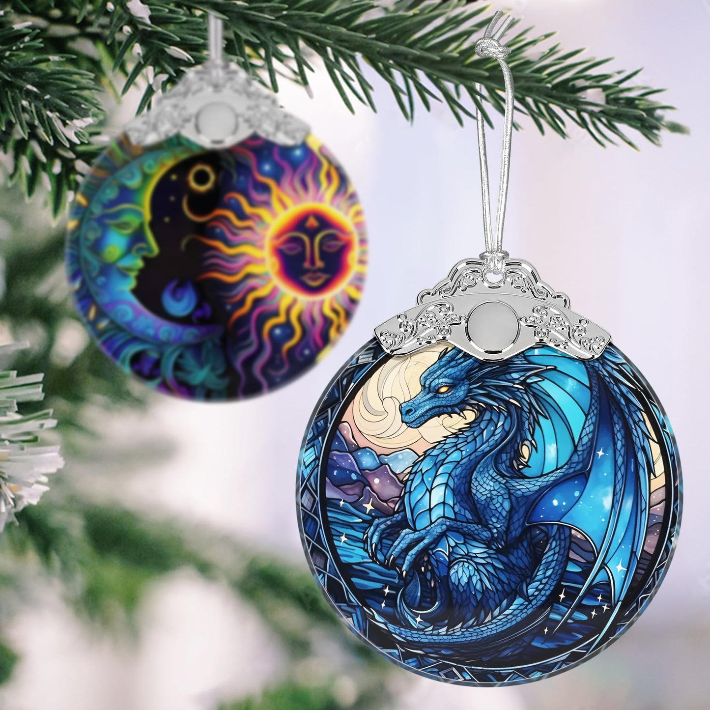 Irina Dragon Stained Glass Christmas Ornament - Beautiful Dragon Christmas Tree Decoration, Gift Idea