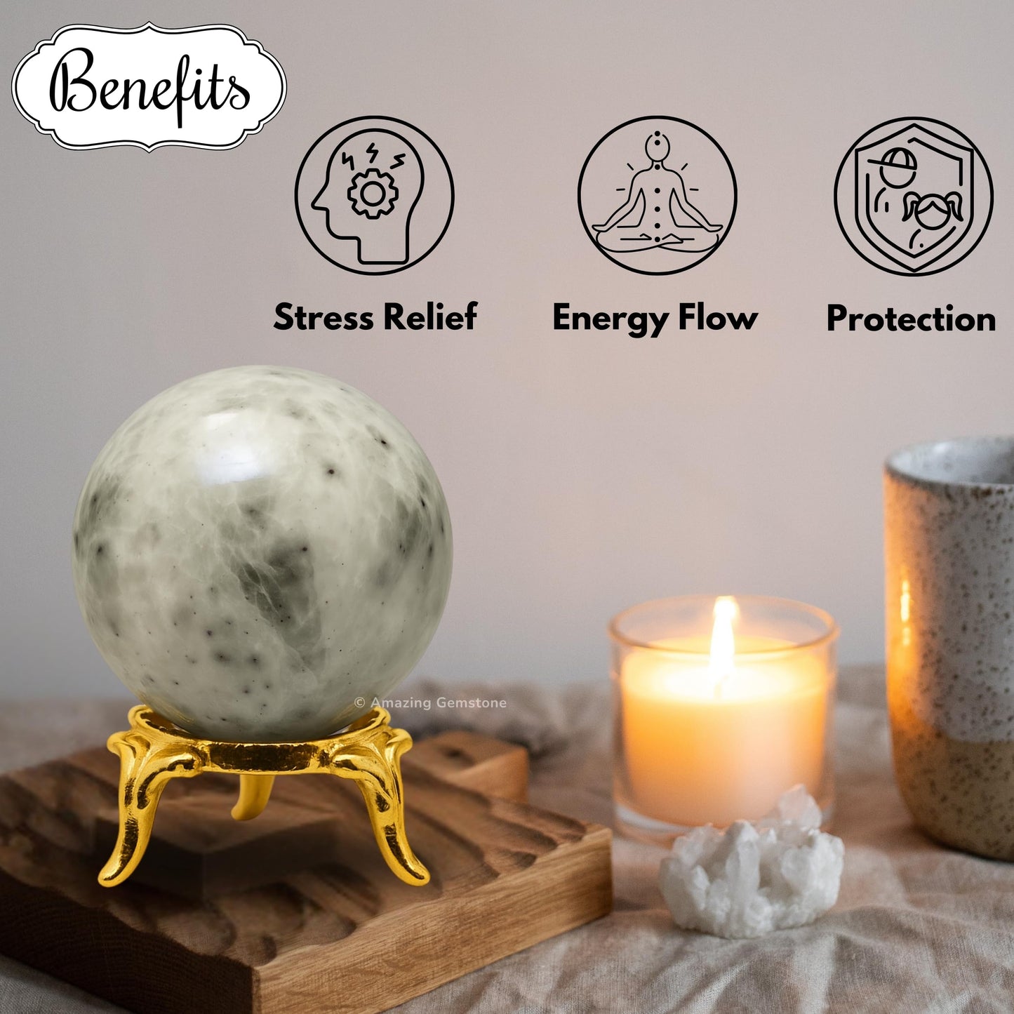 Amazing Gemstone Hackmanite Crystal Ball with Stand - 2 Inches Crystal Sphere Meditation Balls for Witchcraft and Decorative Balls