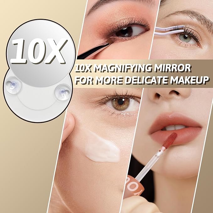 FENNIO Vanity Mirror with Lights, 12" x 16" Lighted Makeup Mirror with Smart Touch Control, 3 Color Modes & Brightness Adjustable, LED Makeup Mirror with 10X Magnification, 360° Rotation （Gold