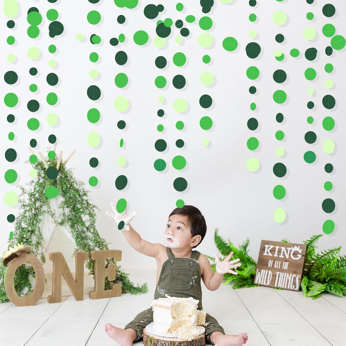 Green Party Decorations Ombre Green Circle Dots Garland Hanging Paper Polka Dot Streamer for Birthday Baby Shower Wedding Bridal Shower Summer Spring Easter St Patrick’s Day Golf Tea Party Supplies