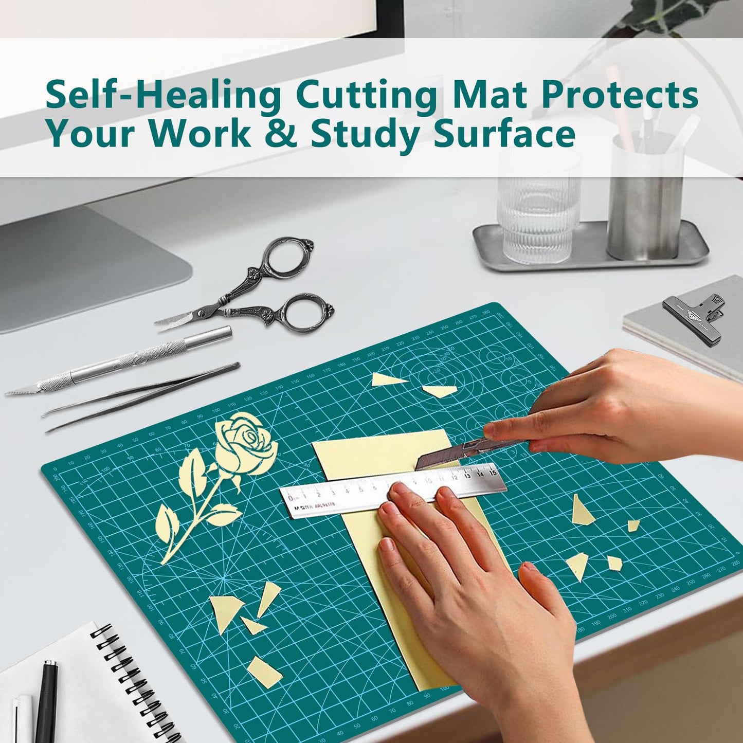 Cutting Mat 9"x12" Self Healing Cutting Mat Size Double Sided 5-Ply Rotary Sewing mat for Crafts Fabric Quilting Hobby Art Clay Precision Scrapbooking Project, A4, Green 4PCS
