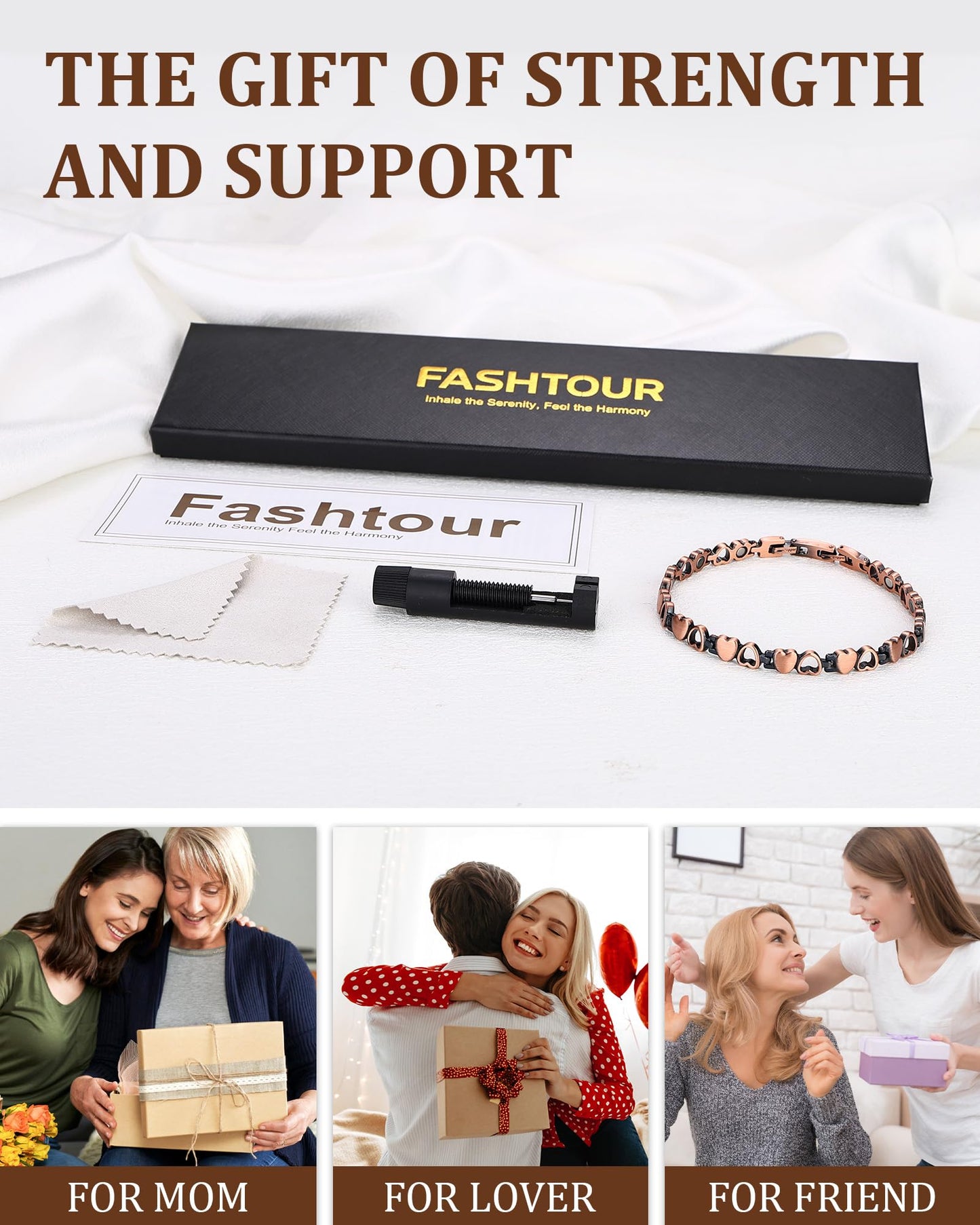 Fashtour 99.99% Pure Copper Magnetic Bracelet for Women, Heart Wire Design Adjustable Jewelry with 3800 Gauss Magnets, Elegant Gift Box