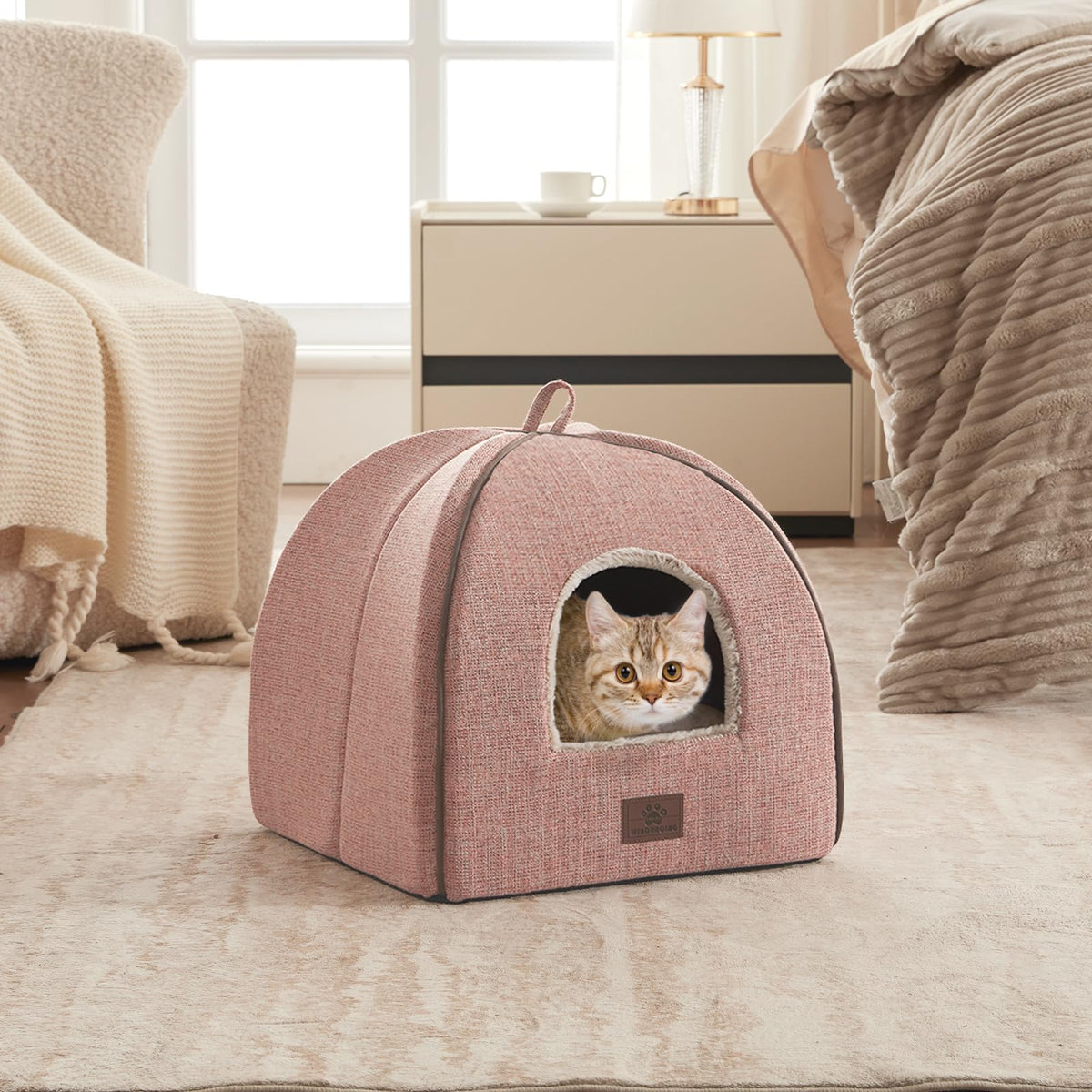 Cat Bed for Indoor Cats - Cat Cave Bed Cat House Cat Tent with Removable Washable Cushioned Pillow, Soft and Self Warming Kitten beds, Pet Bed（Large Grey）