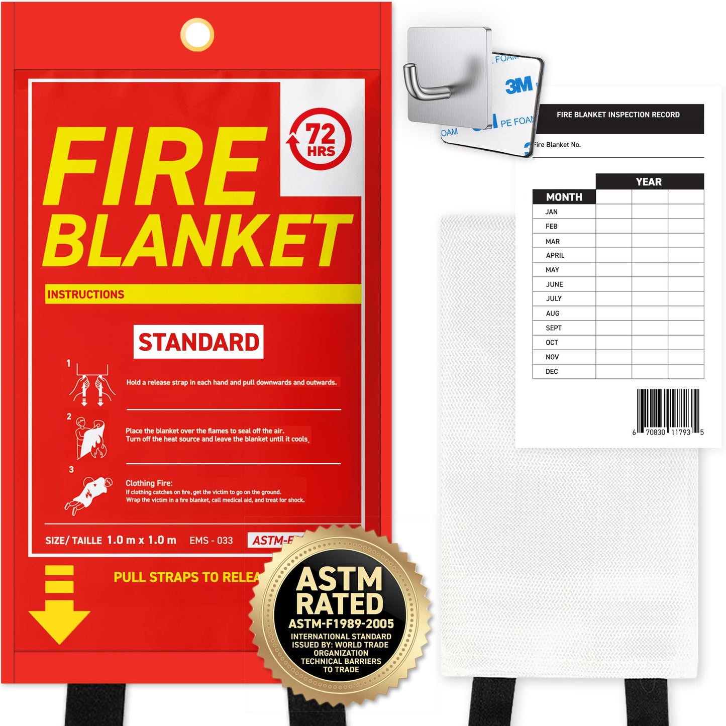 72 HRS Emergency Fire Blanket 40"×40" – Fire Safety Tool for Home, Kitchen, Camping, Survival | Fire Extinguisher Alternative for Grill, Welding, Fire Pit