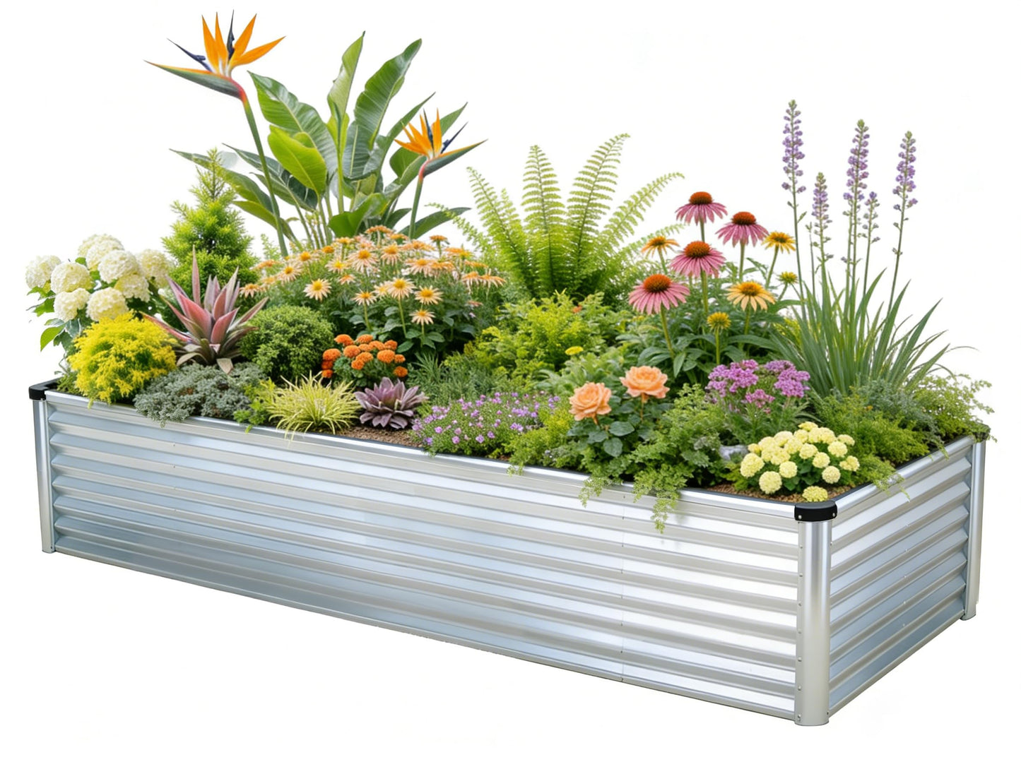 GrowHaus 8x4x2FT Galvanized Raised Garden Bed, Planter Boxes Outdoor Large Metal Garden Beds for Planting Vegetables Flowers Herbs Rectangle Silver