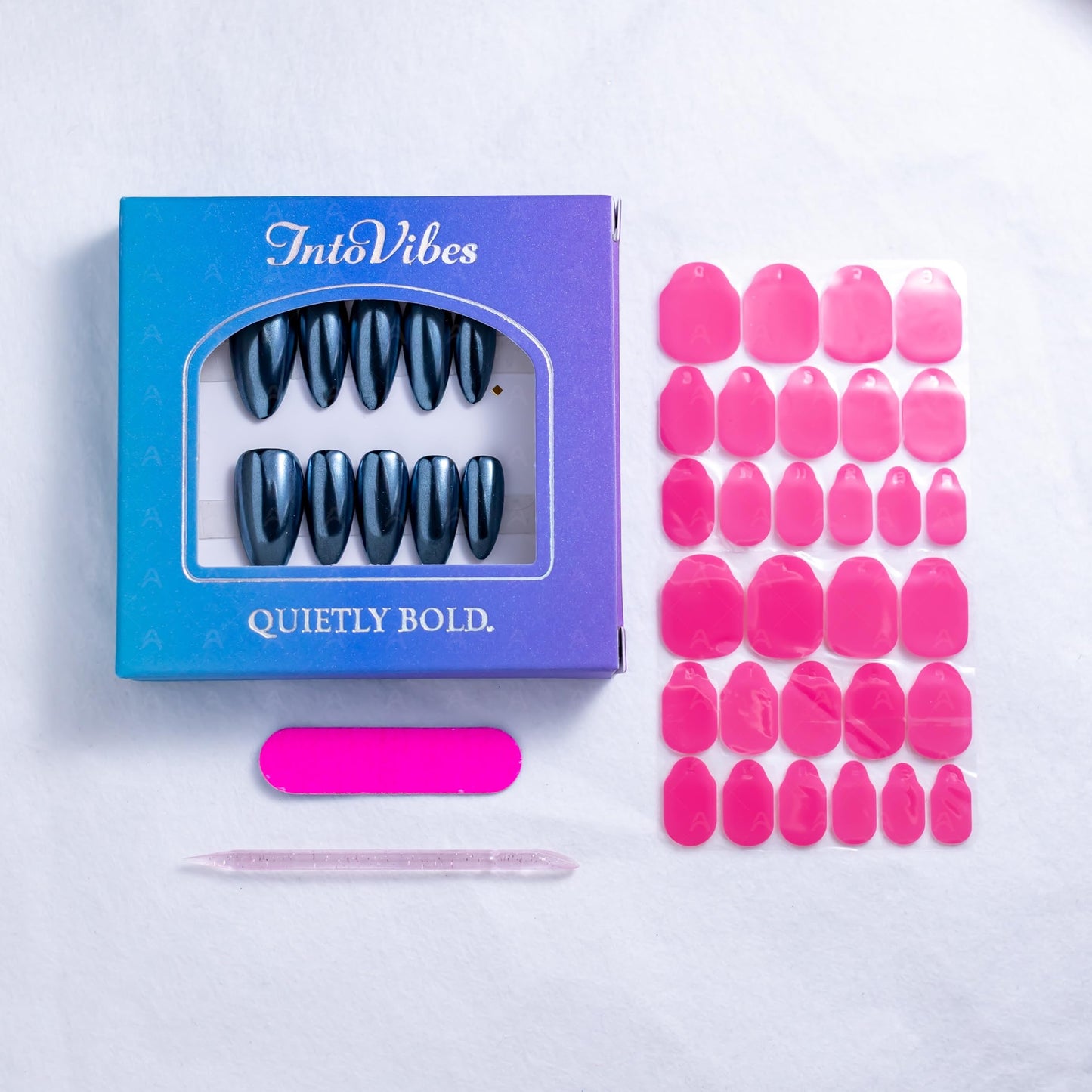 IntoVibes 10 Pieces Handmade Press On Nails Medium Almond, Metallic Blue Thickened False Nails, Reusable Fake Nails Almond, Reusable Acrylic Nails (M)