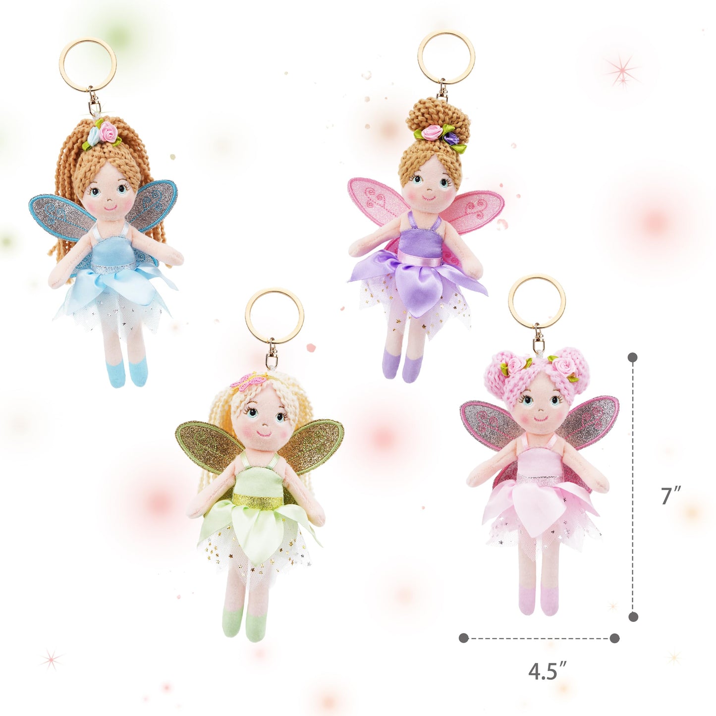 June Garden 7" Enchanted Garden Fairy Doll Elara - Plush Soft Keychain - Bag Charm Gift for Girls - Pink