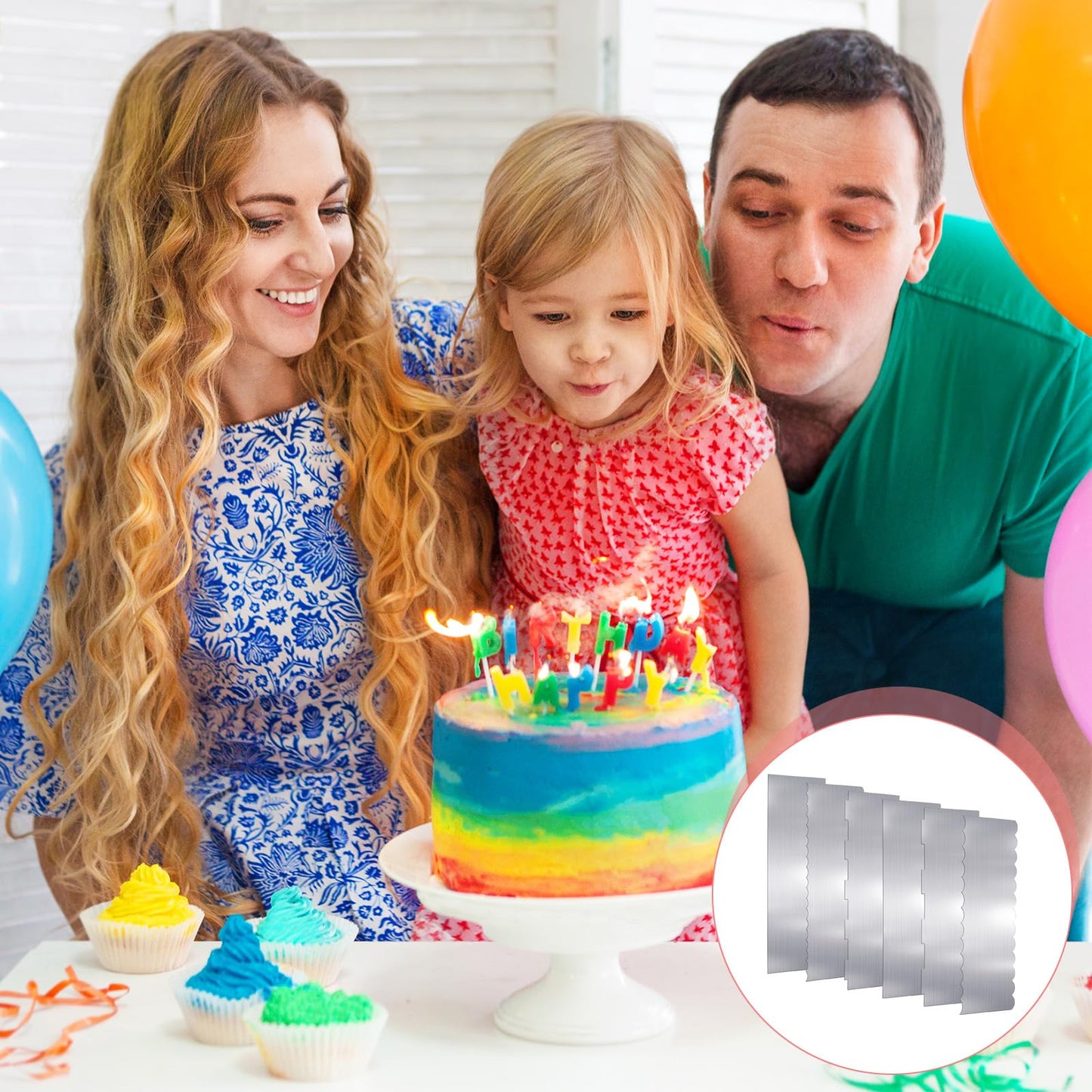 KongTiva 6 Pcs Stainless Steel Cake Scraper, Large Double Sided Patterned Edge Stripe Edge Smoother Scraper 10 Inch & 9 Inch Cake Decorating Comb Metal Pastry Cutter for Butter Mousse Cream Decoration