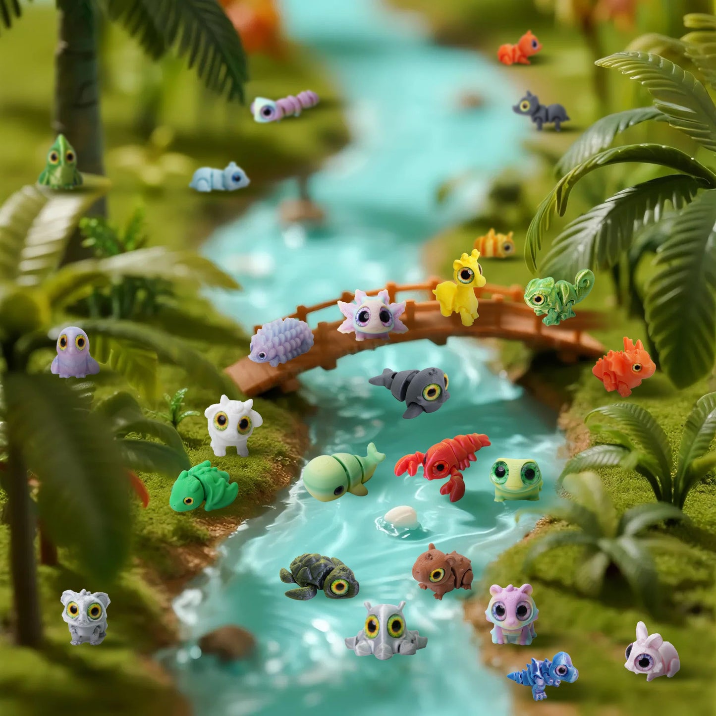 Laehovr 25PC Mini 3D Printed Animals Set with Shining Eyes - Articulated Desk Pets Collection, Mini Animals Figures for Classroom Rewards Bulk, Pocket Pets Fidget Toys Gift