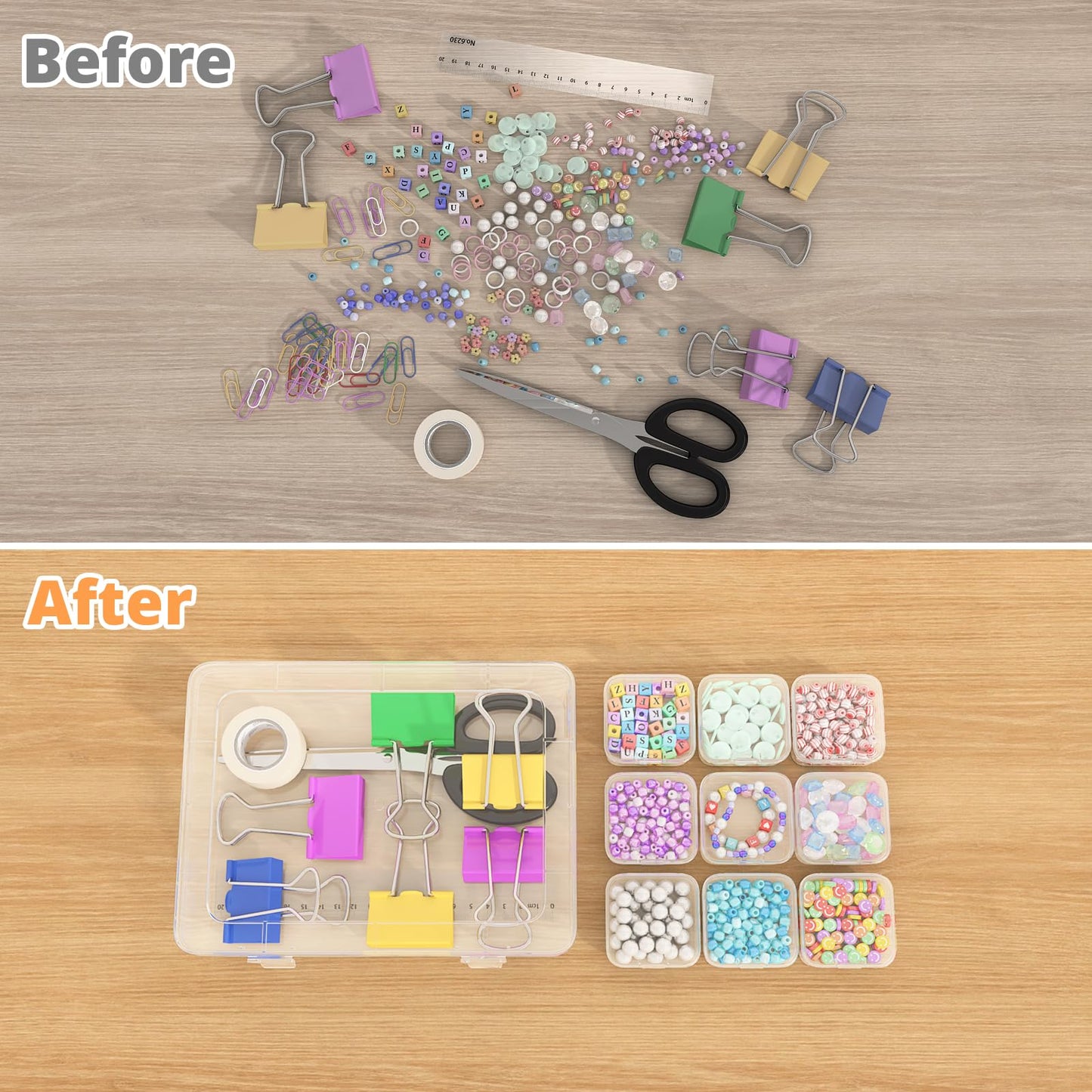 Mathtoxyz Bead Organizer Box, 62Pcs Small Organizers and Storage Plastic Cases, Mini Clear Storage Containers With Hinged Lid, Rectangle for Bracelet Making, DIY Jewelry Craft, Nail