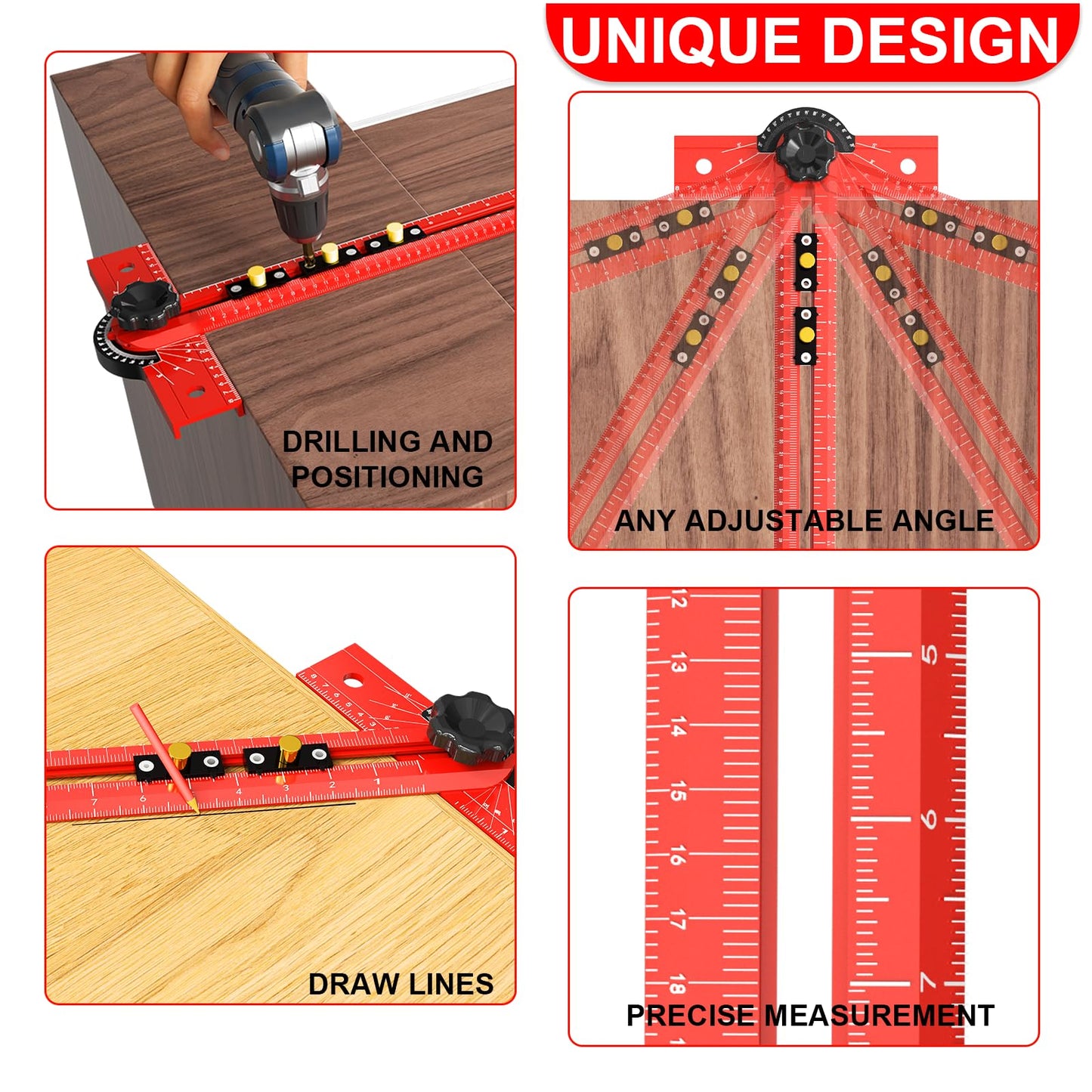 OKcedier Woodworking T Square Ruler, Precision Drilling Positioning Measuring Tools, Adjustable Aluminum Alloy Sliding 13.5 Inch T-Square Ruler with Angle Adjustment for Carpenter Work and Architect
