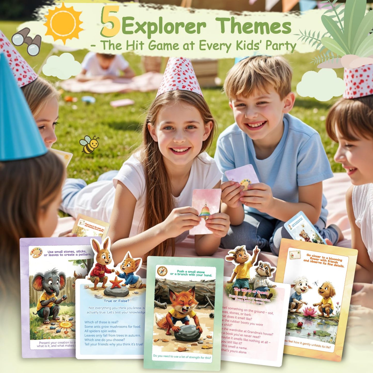 Kids Nature Scavenger Hunt – Outdoor Game for Kids | Laminated Waterproof, Wipe-Clean | 55 Cards, 5 Themes, Spinner & Stickers, Soft-Touch | Ages 3–12 Stocking Stuffers
