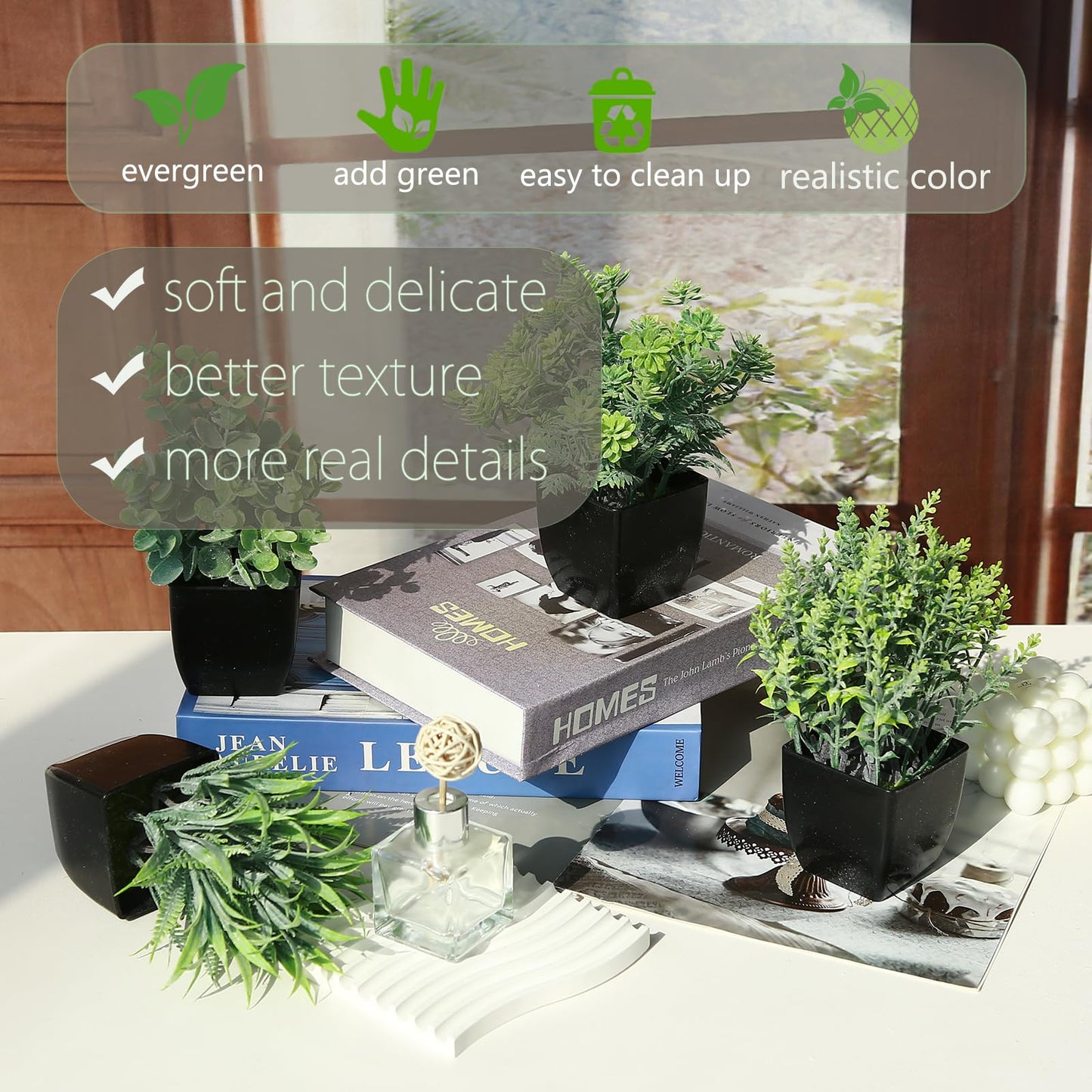 GREENTIME 4 Pack Fake Plants in Black Pot Small Artificial Eucalyptus Potted Plant Wheat Grass Mini Faux Greenery for Home Decor Indoor Office Table Room Farmhouse Bathroom Decorations