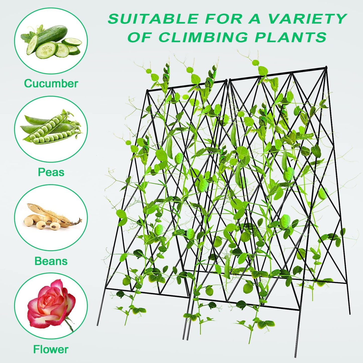 DoCred Cucumber Trellis, 2 Pack Metal Foldable A Frame Garden Trellis for Raised Bed Climbing Plants, Vegetables, Includes Plant Support Clips, Twist Ties, Plastic Ties, A Frame Trellis, Black