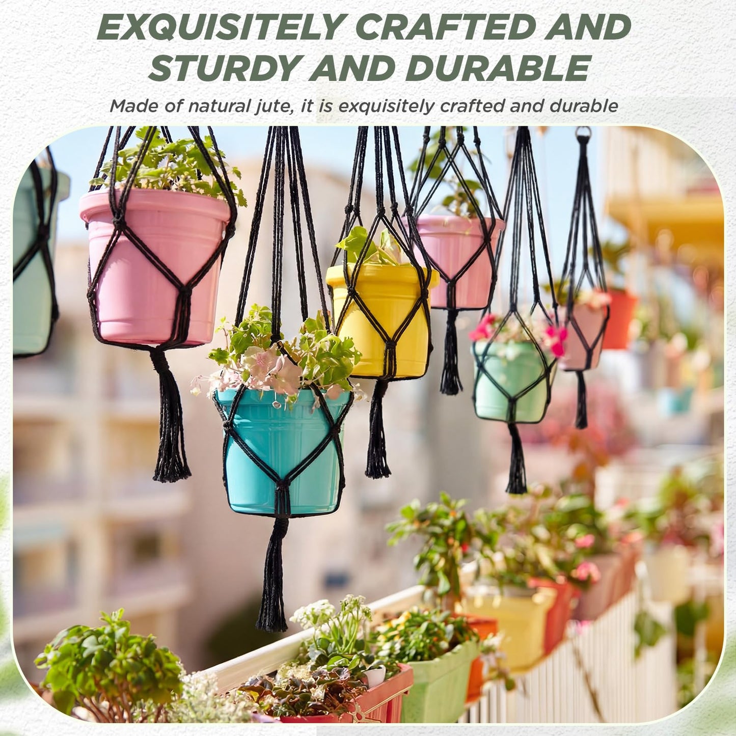 EBOOT 2 Pack 48 Inch Large Macrame Plant Hanger Rope to Hang Flower Pot Plant Holder for Indoor Outdoor Decorations, 4 Legs (Black)