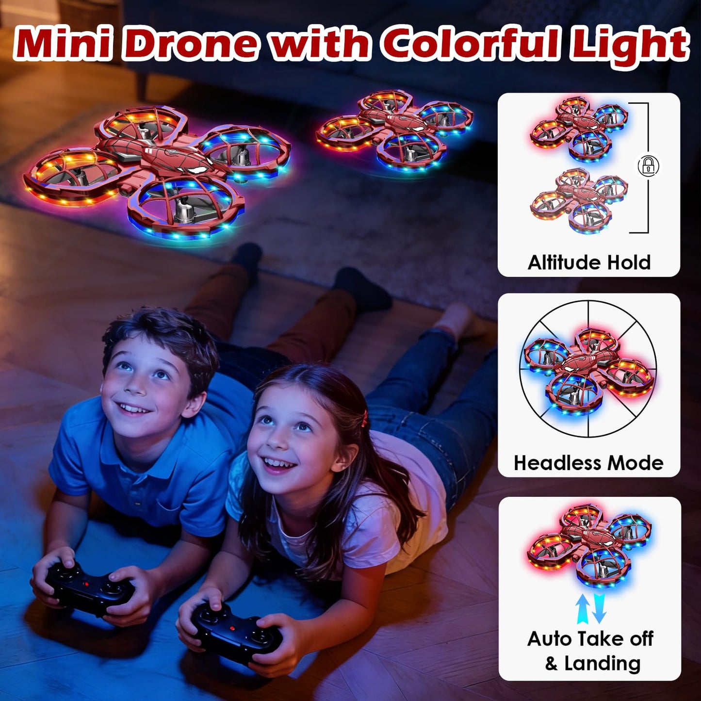 Spider Mini Drone for Kids, RC drone with LED Lights, Indoor & Outdoor Flying Toy for 8-12 Years Old Boys, 3 Speeds Mode, 360° Flips, Auto Hovering, Headless Mode, Easter Birthday Gifts for kids