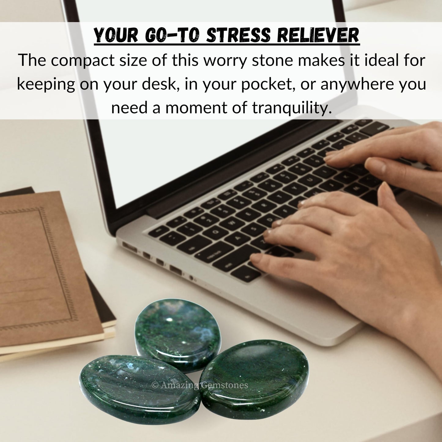 Amazing Gemstone Moss Agate Worry Stone Crystals and Healing Stones - Worry Stones for Stress Relief Gifts - Piedra Crystal Fidget for Meditation, Calming, Relaxation