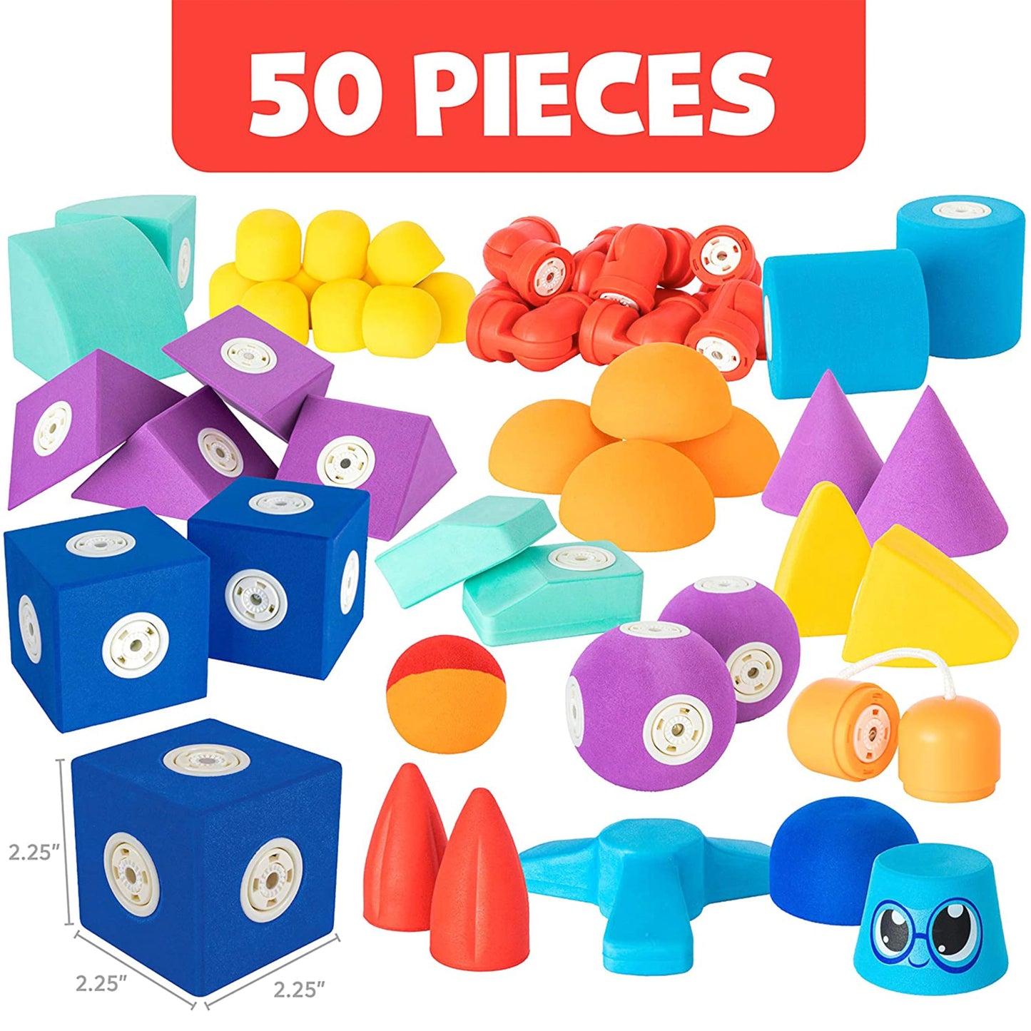 Blockaroo Magnetic Foam Building Blocks – 50-Piece Set, Bath & Bathtub Toys for Toddlers, Sensory STEM Building Blocks for Kids Ages 3-5