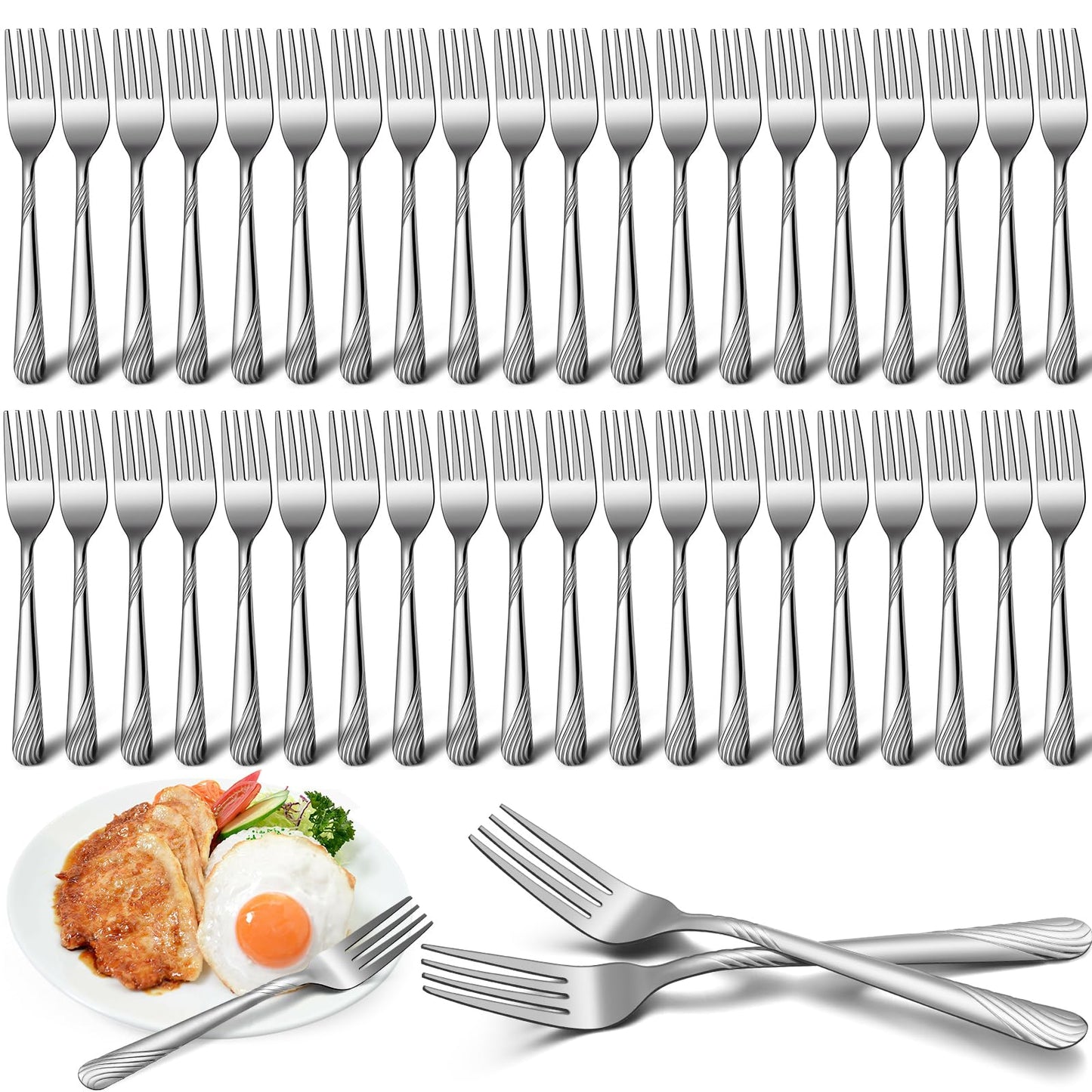 Yiyiring 50 Pieces Stainless Steel Forks Silverware Set 6.7 Inches Dinner Flatware Salad Forks Bulk Mirror Polished, Dishwasher Safe, Use for Home, Kitchen and Restaurant