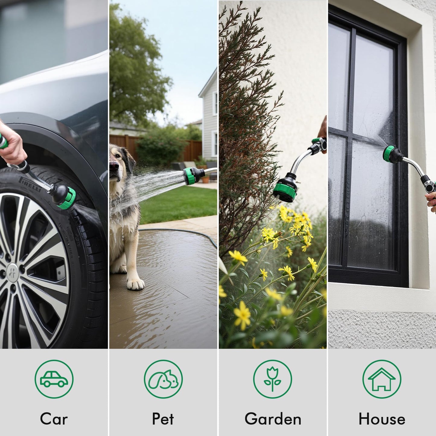 RESTMO 2-in-1 Watering Wand, Heavy Duty Metal Garden Hose Wand with 9 Spray Patterns, Multi-Function Hose Nozzle Sprayer with Thumb Flow Control, Ideal to Water Hanging Baskets and Shrubs