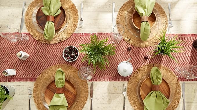 DII Jute Burlap Collection Kitchen Tabletop, Table Runner, 14x108, Chevron Barn Red