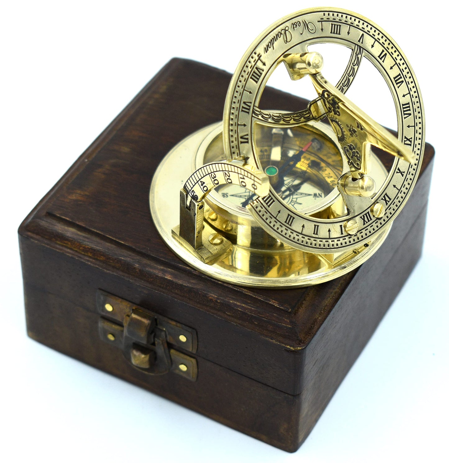 SARA NAUTICAL Antique Brass Sundial Compass, Sundial Clock in Box Gift Sun Clock Ship Replica Watch,Ship Decorations
