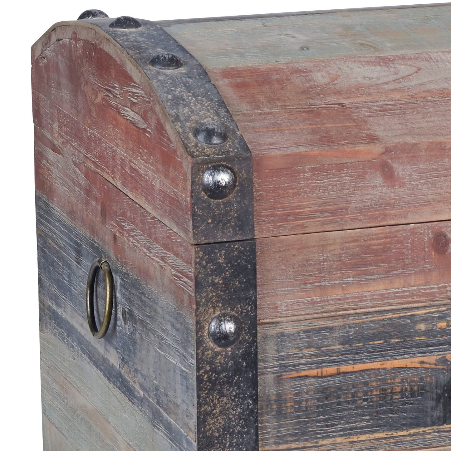 Household Essentials Small Wooden Storage Trunk, Weathered Wood with Paint Finish, Hinged Lid with Metal Accents