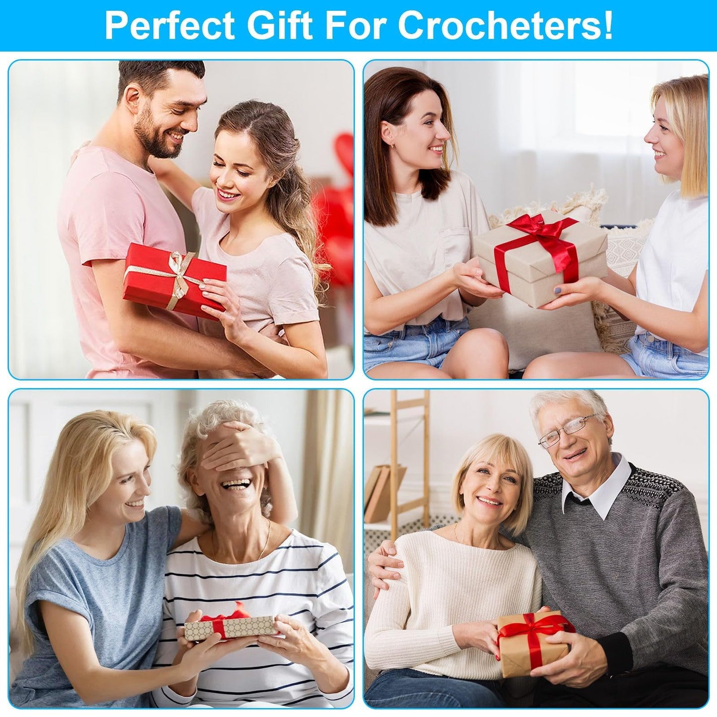 Crochet Hooks 14 Sizes Crochet Hook Set, 53 Pack Yarn Crochet Kit for Beginners, Knitting Needles with Ergonomic Handles for Arthritic Hands, Crochet Needle Kit with Blue Case for Crocheters