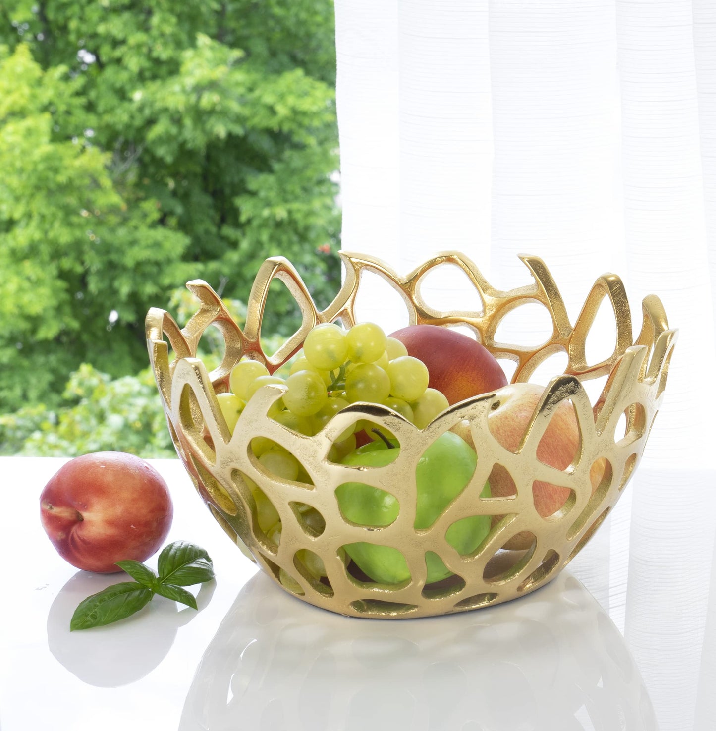 Red Co. 10” Decorative Round Aluminum Golden Branch Reef Centerpiece Bowl