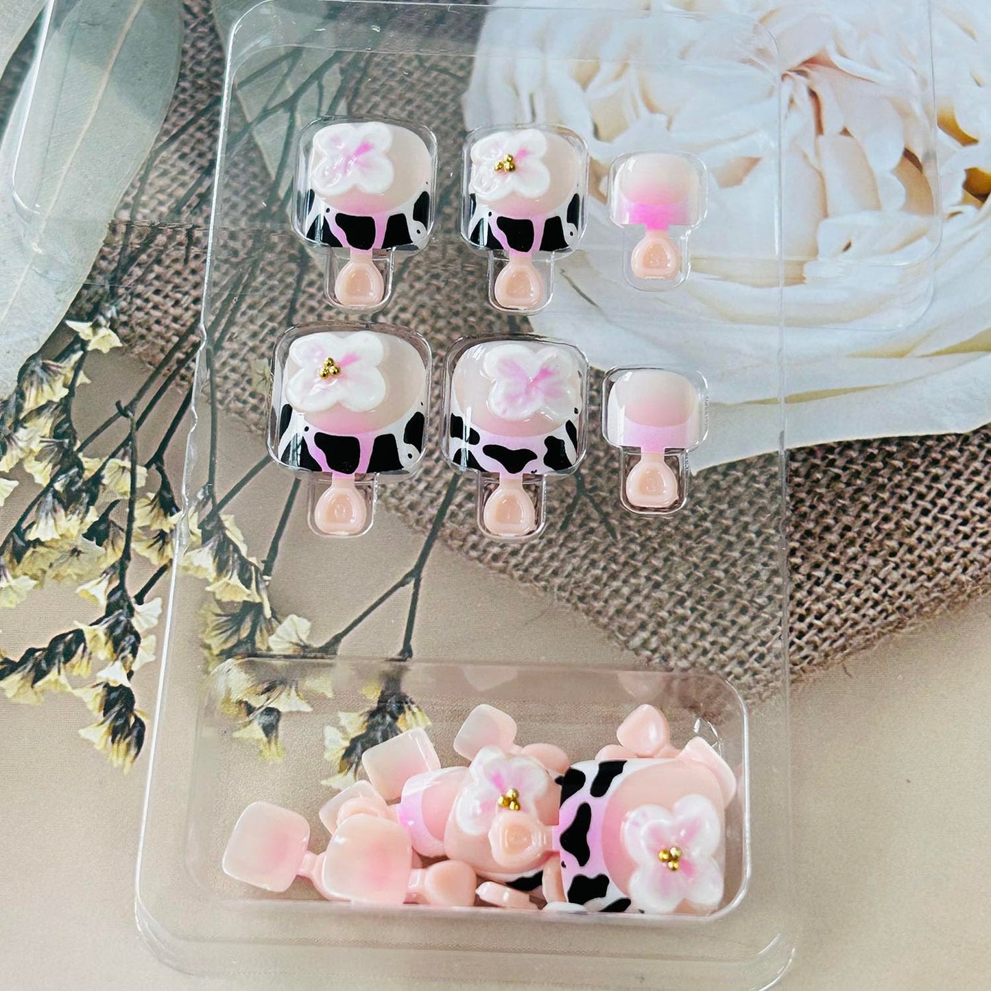 FIEONCIY Press on Toenails with Designs Acrylic Fake Nails for Toe Artificial False Nails with Charms Press on Toe Nails for Spring Summer Stick on Toenails for Women Girls(WSJ2522)