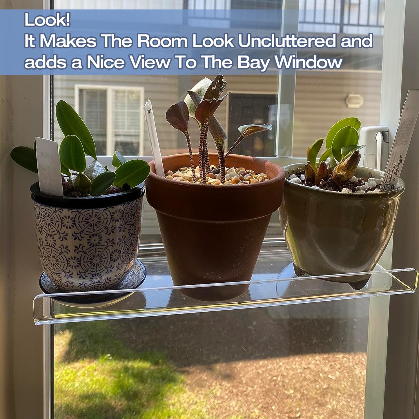 Skewo 2 Pack 12 Inch Acrylic Window Boxes Plant Shelves, with Suction Cup Window Sill Extender, for Indoor/Outdoor Succulents, Micro Greens, Seed Starter Pots, Herb Planters