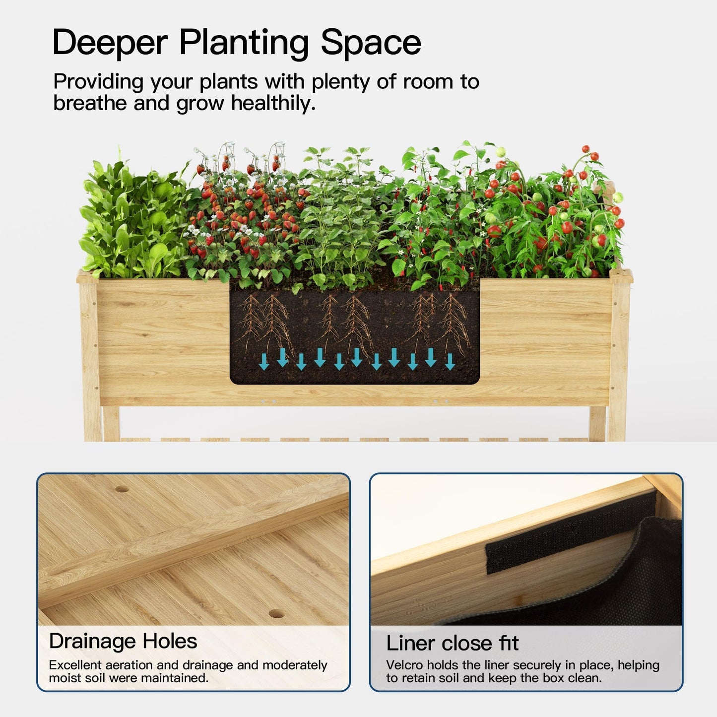 Kullavik Raised Garden Bed with Legs,Outdoor Elevated Cedar Wood Planter Box with Storage Shelf,220lb Capacity-Natural
