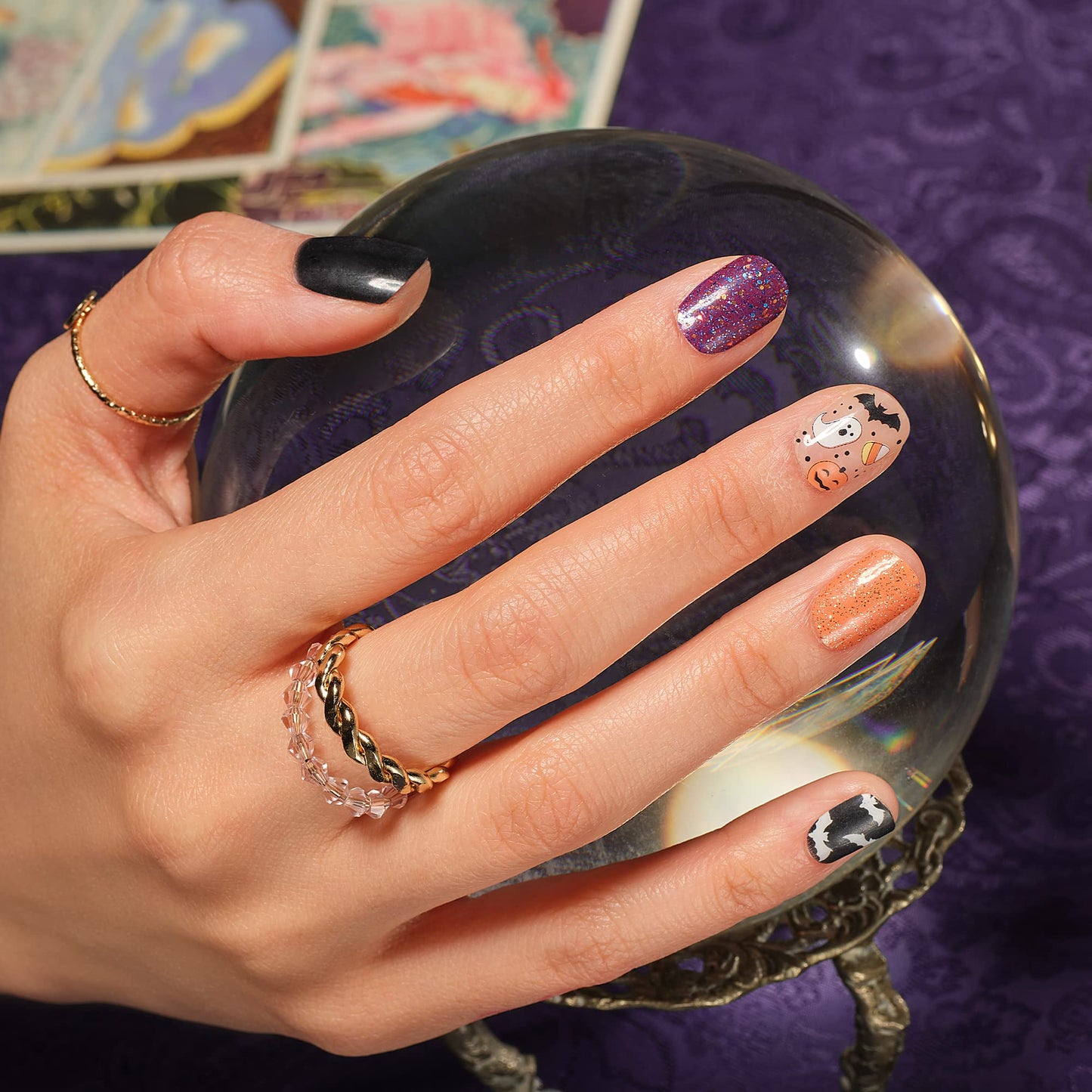 Dashing Diva Gloss Halloween Nail Strips - Bat Magic | UV Free, Long Lasting, Cute Halloween Gel Nail Stickers | Contains 32 Wraps, 1 Prep Pad, 1 File