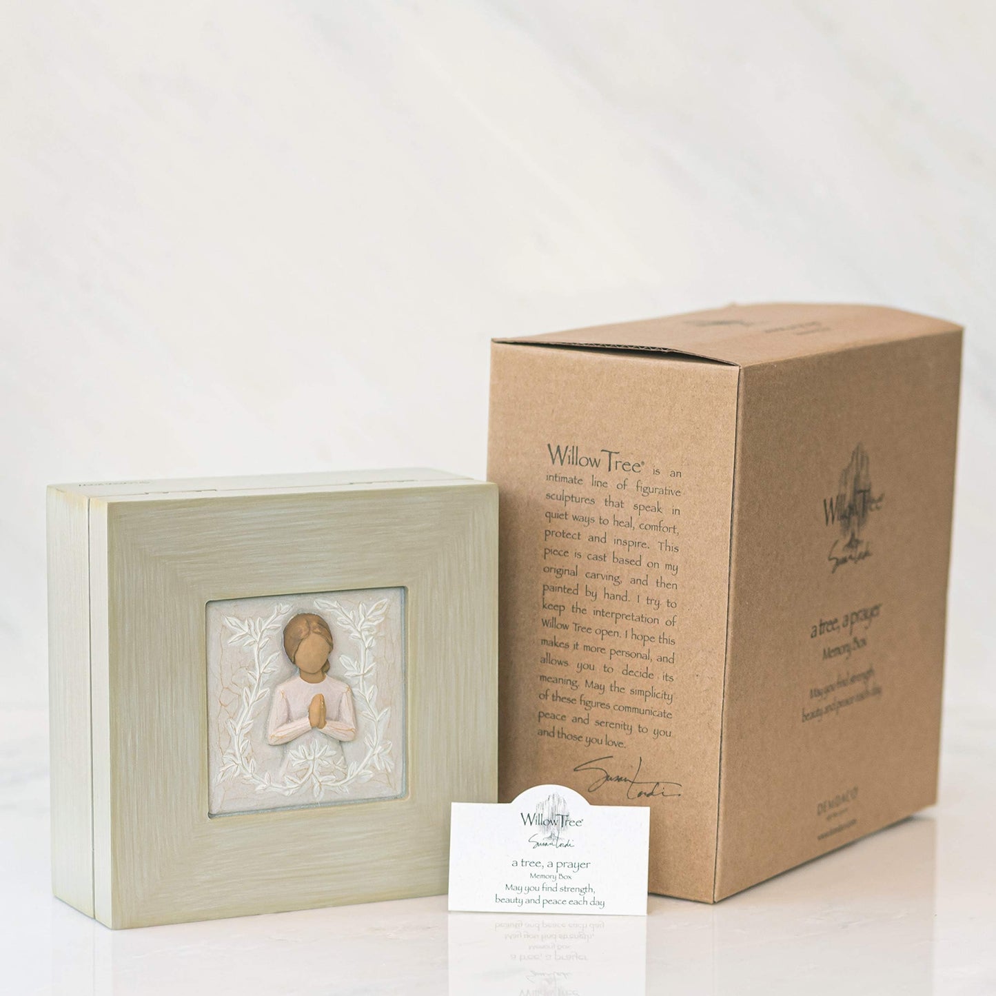 Willow Tree a tree, a prayer Memory Box, May you find strength, beauty and peace each day, Sculpted Angel, Message of Love & Friendship For Jewelry, Keys, Notes, Change, Rosary, Sculpted Memory Box