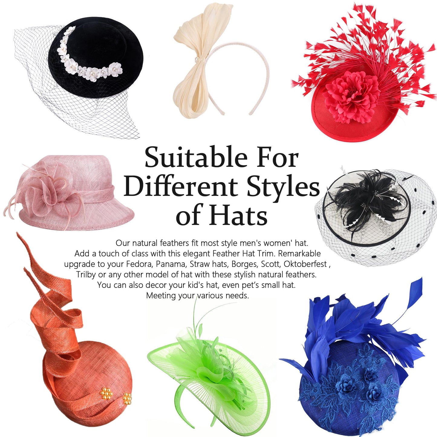 SendyFeather Hat Feathers 30 Styles Natural Assorted Feathers for Fedora Hats Accessories DIY Craft,Western Cowboy Hats,Christmas Party Hats,Oktoberfest Hats
