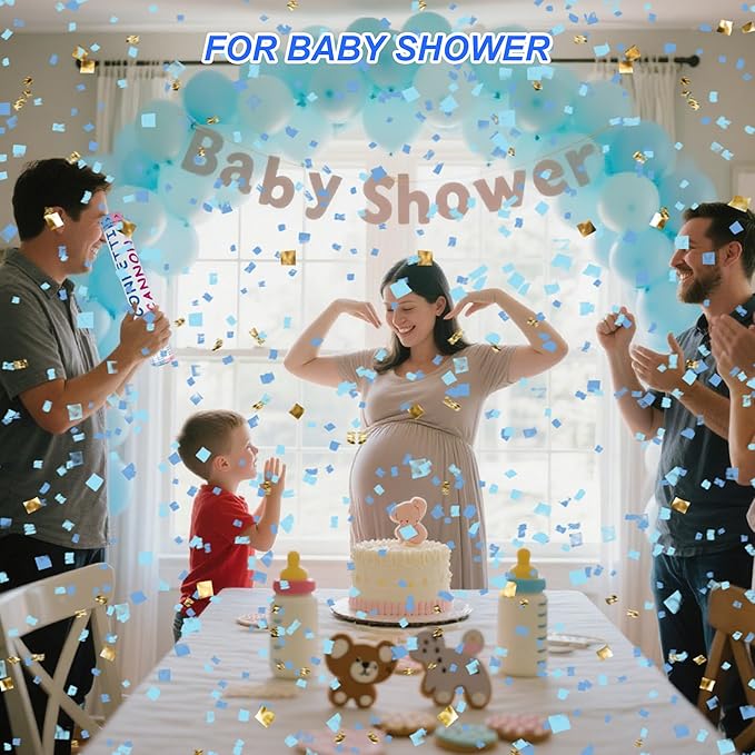 2 Pack Gender Reveal Confetti Cannon, 12 in Blue Square shaped Paper Party Poppers Cannons, Confetti Poppers For Baby Boy Girl Gender Reveal Baby Showers (Square, Blue)