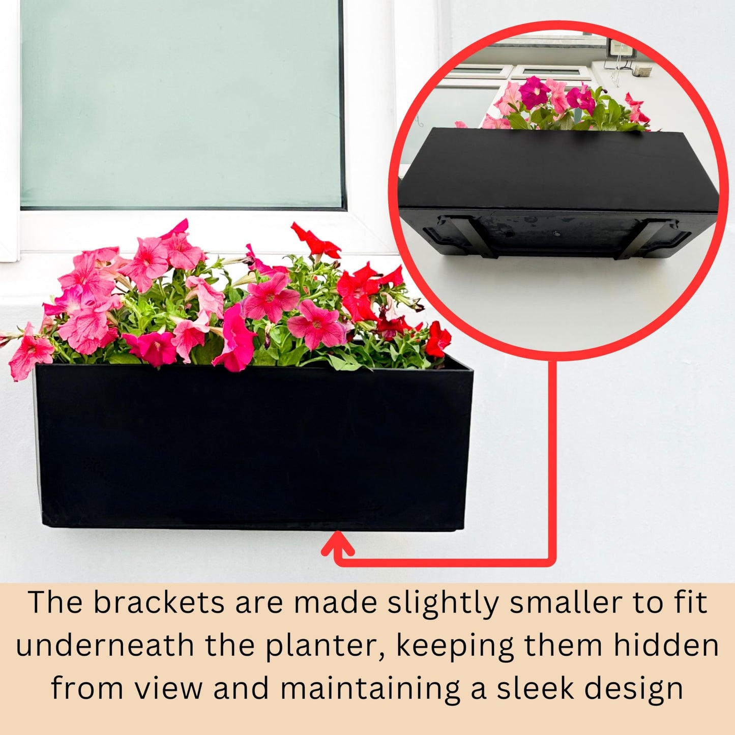 LaLaGreen Wall Hanging Planter Outdoor (4 Pack, 20 Inch) Wall Mounted Self Watering System Window Boxes with Bracket, Black Rectangular Plant Pot Flower Box Container Indoor Modern Herb Kitchen Decor