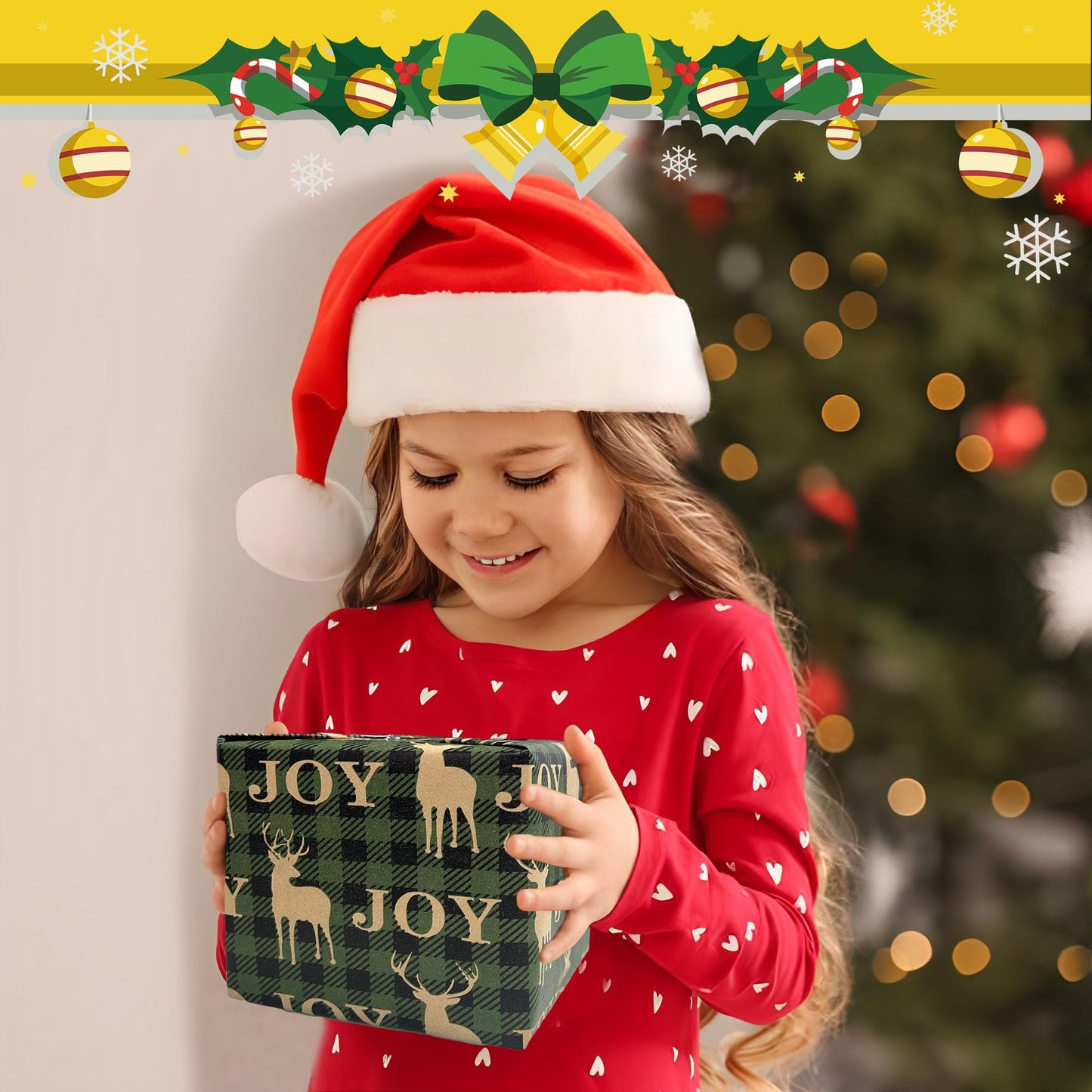 Christmas Wrapping Paper (4 Rolls: 93 sq. ft. ttl) - Red/Green and Black Plaid Grid Patterns, Stockings Snowflakes Pine Tree and Reindeer - Holiday Kraft Gift Paper 17 inches x 16.5 feet Per Roll