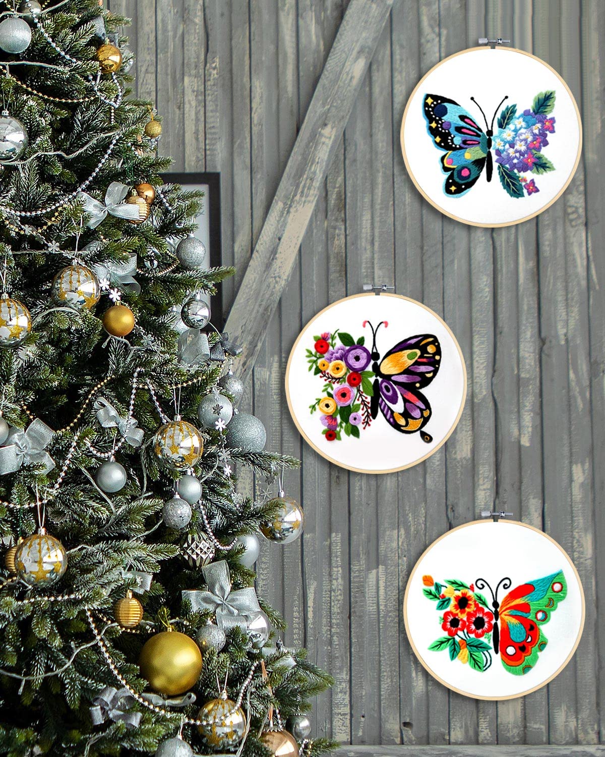 3 Pieces Embroidery Hoops, 10 inch Bamboo Frame Circle Cross Stitch Hoop Ring Embroidery Hoops Set for Embroidery and Cross Stitch