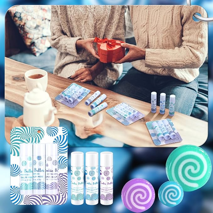 Leelosp 36 Pcs Christmas Lip Balm Candy Shapes Lipstick Set Lip Care Sugar Moisturizing Balms Natural Organic for Christmas Gifts Stocking Stuffers for Coworker Employee Winter Holiday Party Favors
