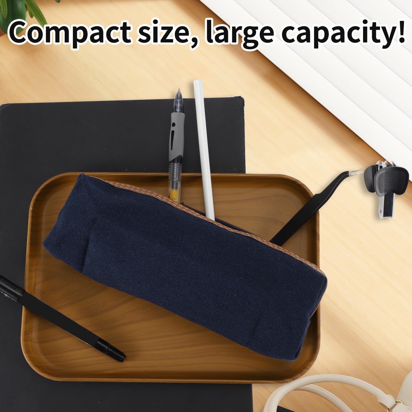 ChronaDayli Canvas Pencil Case, Compact Pen Pouch, Aesthetic pencil organizer, Cute Study Supplies for Teens Adults, Unisex Office Pencil Bag for Men Women, Office Accessories Blue