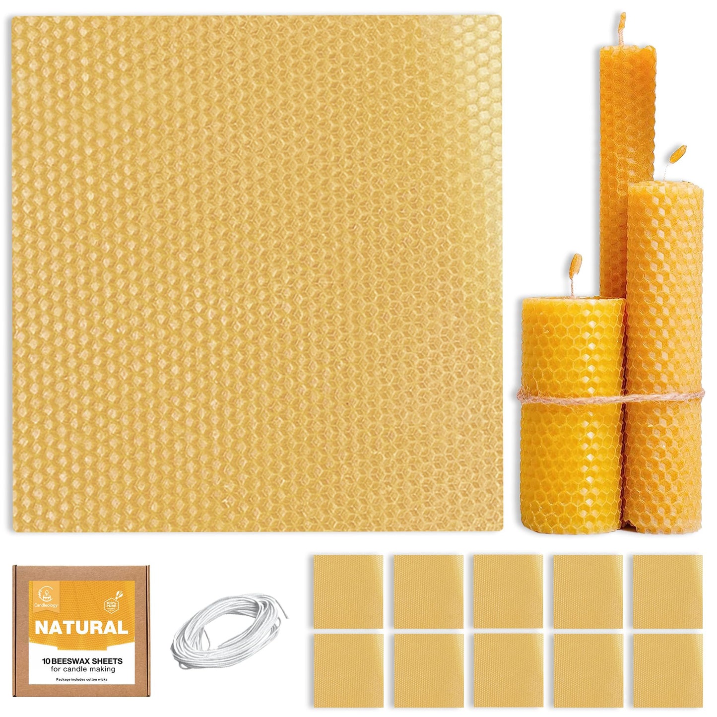 Natural Beeswax Sheets for Candle Making - DIY Beeswax Candle Rolling Kit for Kids & Adults