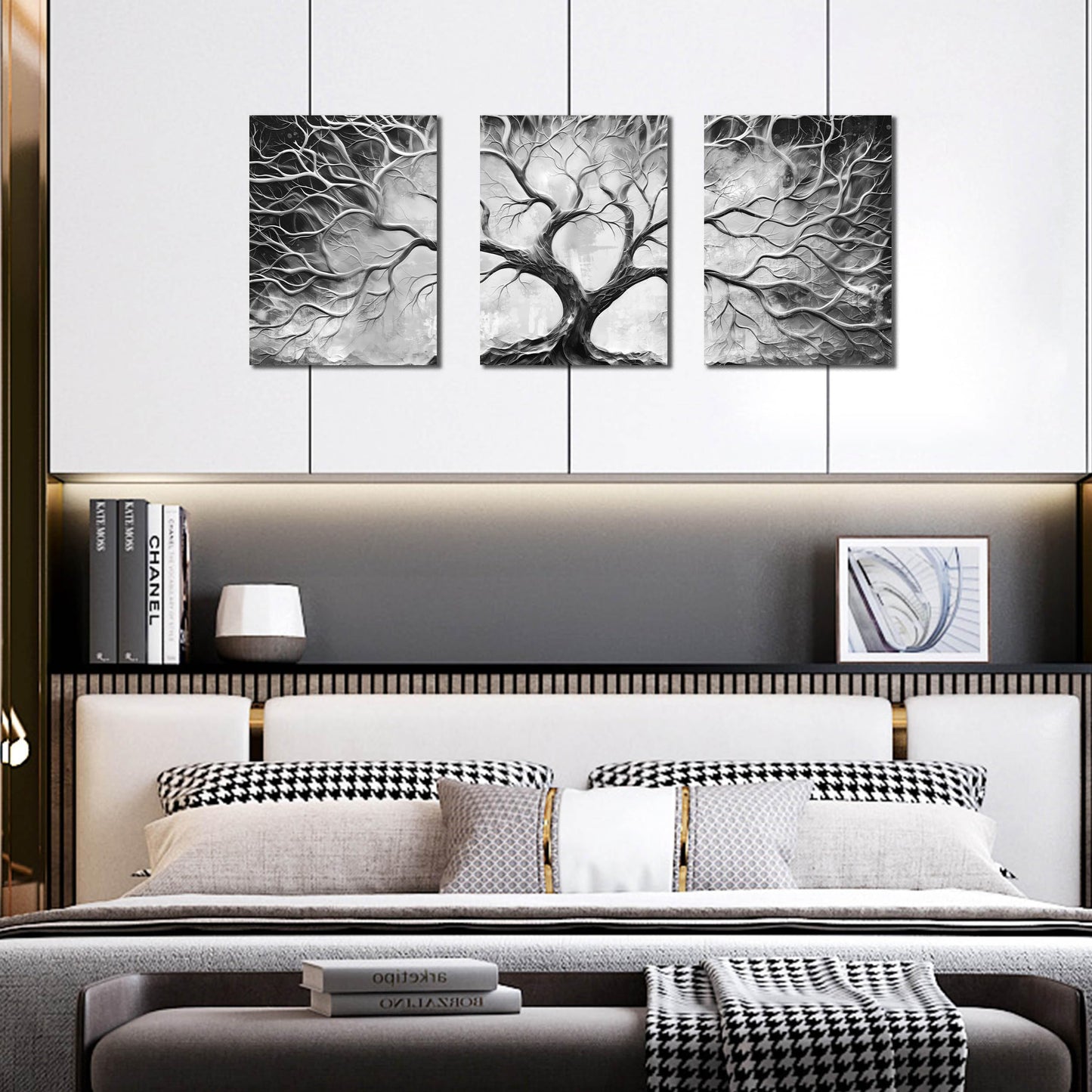 Tree Wall Art for Living Room - Modern Black and White Pictures Wall Art for Bedroom - 3 Piece Wall Decor for Office Size 12" x 16"