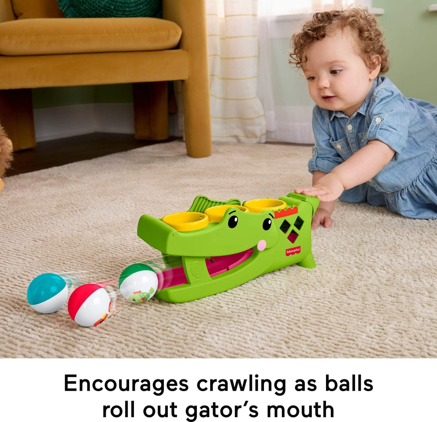 Fisher-Price Baby Toy Sit & Tap Rolligator, Crawling Activity with Pounding Hammer & 3 Balls for Developmental Play Infants Ages 9+ Months