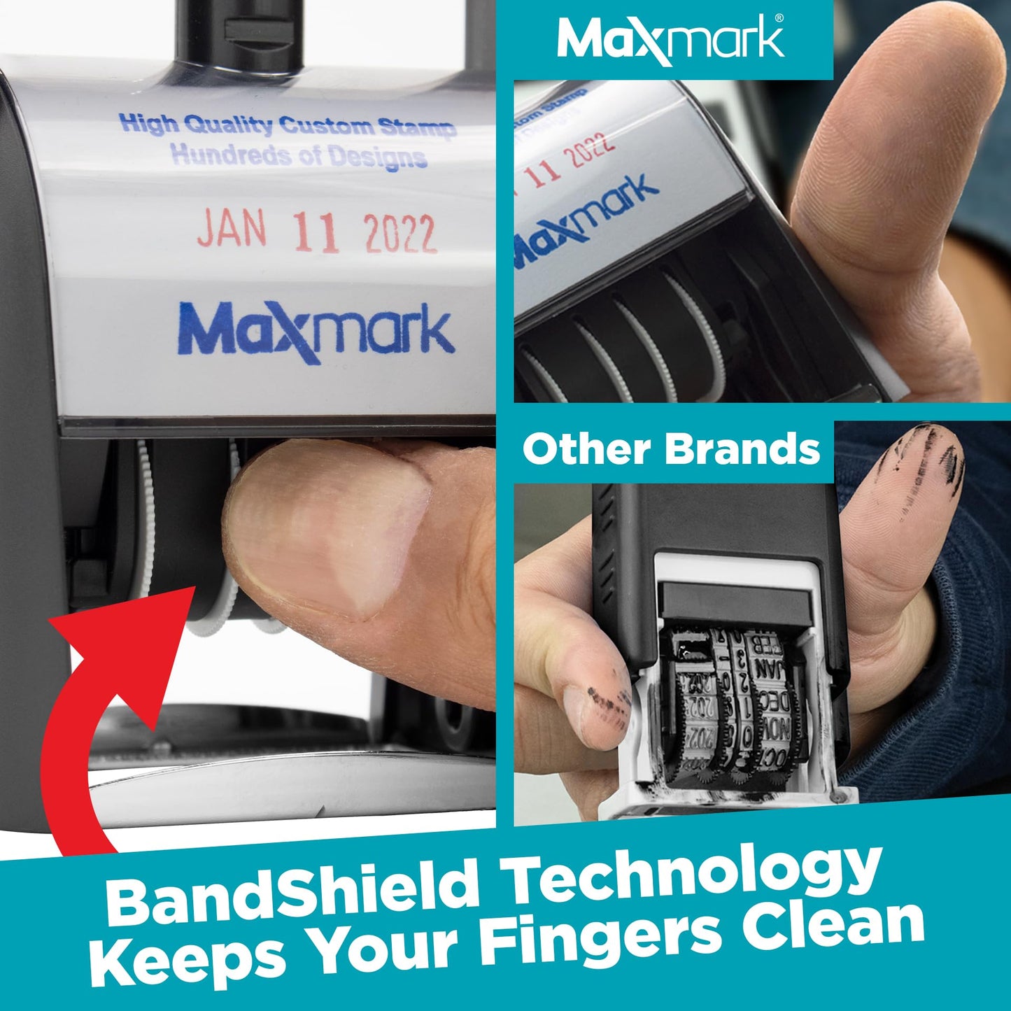 MaxMark Heavy Duty Self Inking Date Stamp with Phrase Paid - 2 Color Blue/Red Ink
