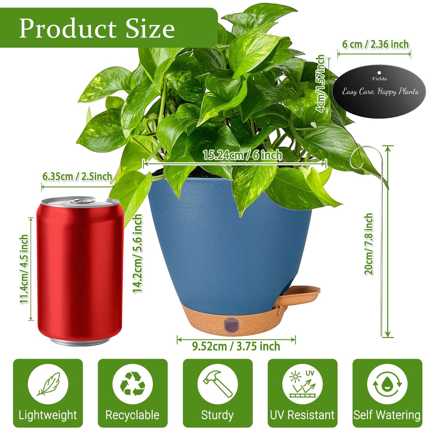 6 Inch Self Watering Pots for Indoor Plants(5-Pack) – Small Plastic Planters with Water Level Window, Drainage Holes & Detachable Trays, Indoor Outdoor Flower Pots for Herbs, Snake,Pothos(Navy Blue)