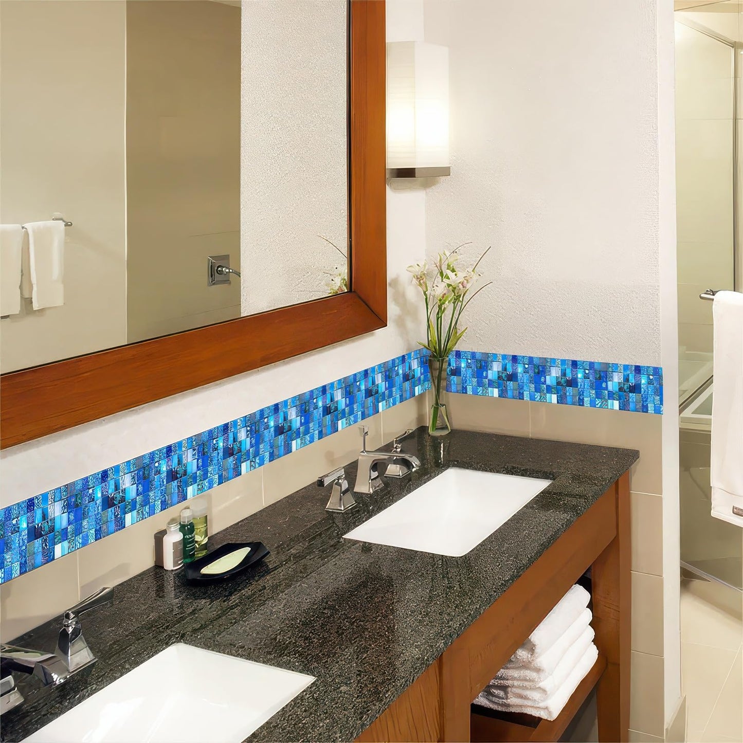 HOMETITUTE Wallpaper Border 4x196 Inch Peel and Stick Wall Border Wallpaper Border Self Adhesive Mosaic Tile Style Trim for Bathroom Kitchen Backsplash Mirror Frame Sink Cabinet Laundry Wall Decor